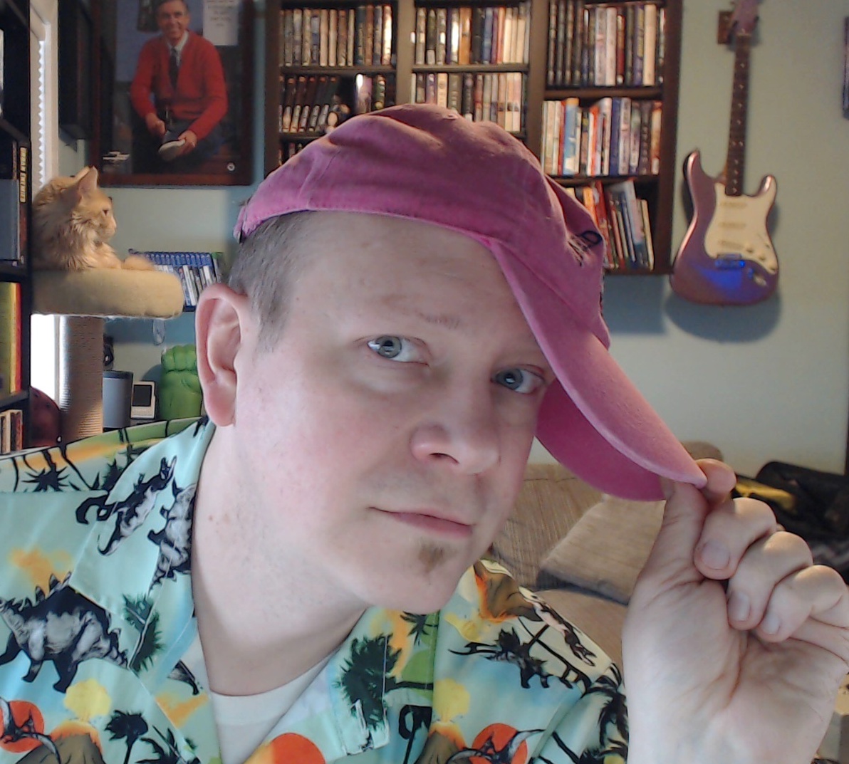 Dinosaur shirts ALWAYS go well with pink hats...